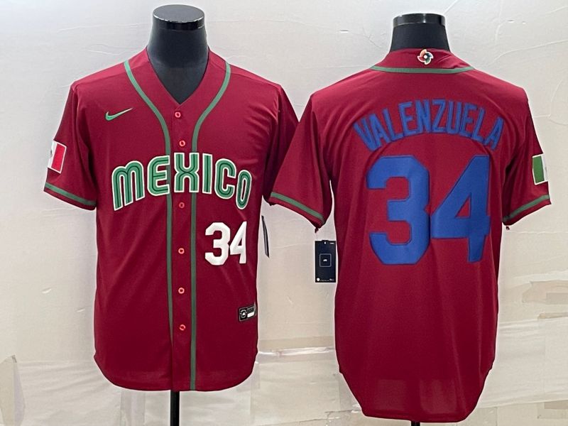 Men 2023 World Cub Mexico 34 Valenzuela Red Nike MLB Jersey11